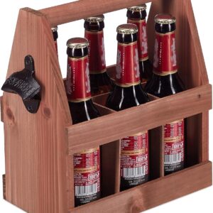 Relaxdays Wooden Beer Carrier with Bottle Opener, Bottle Carrier 6 Bottles