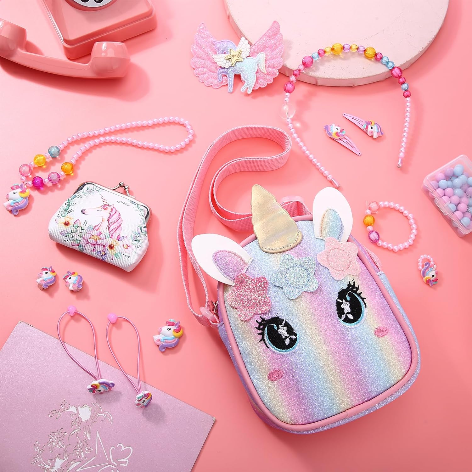 Yamitora Unicorn Handbag and Jewellery Set for Girls - Children's Jewellery Gifts 2-6 Years - Necklace Bracelet Birthday Gift Unicorn Gifts for Girls 2 3 4 5 6 Years – Bild 7