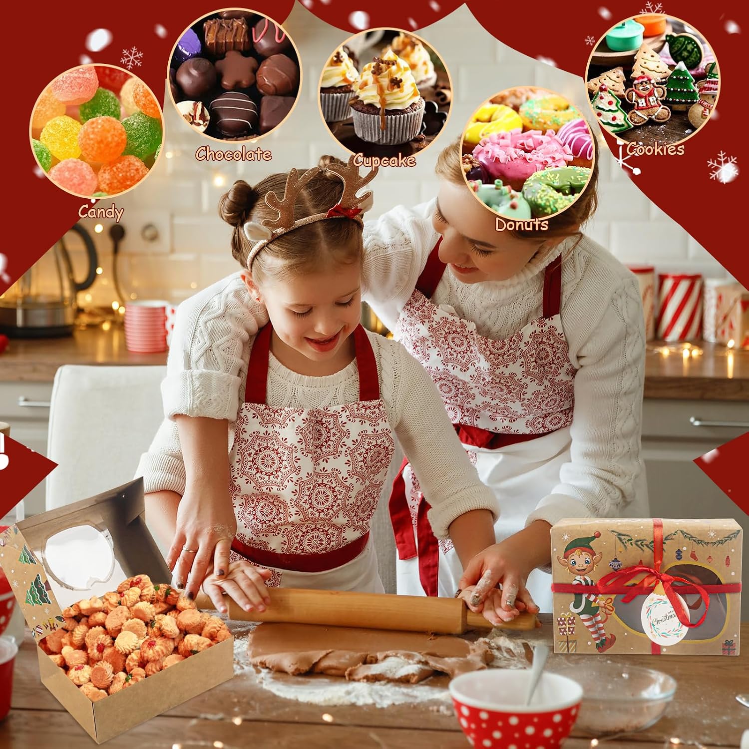 Phlognfy Christmas biscuit boxes boxes, 12 pieces Christmas gift box, with string and pendant, suitable for packaging bread, sweets, chocolate, biscuits and cakes – Bild 5