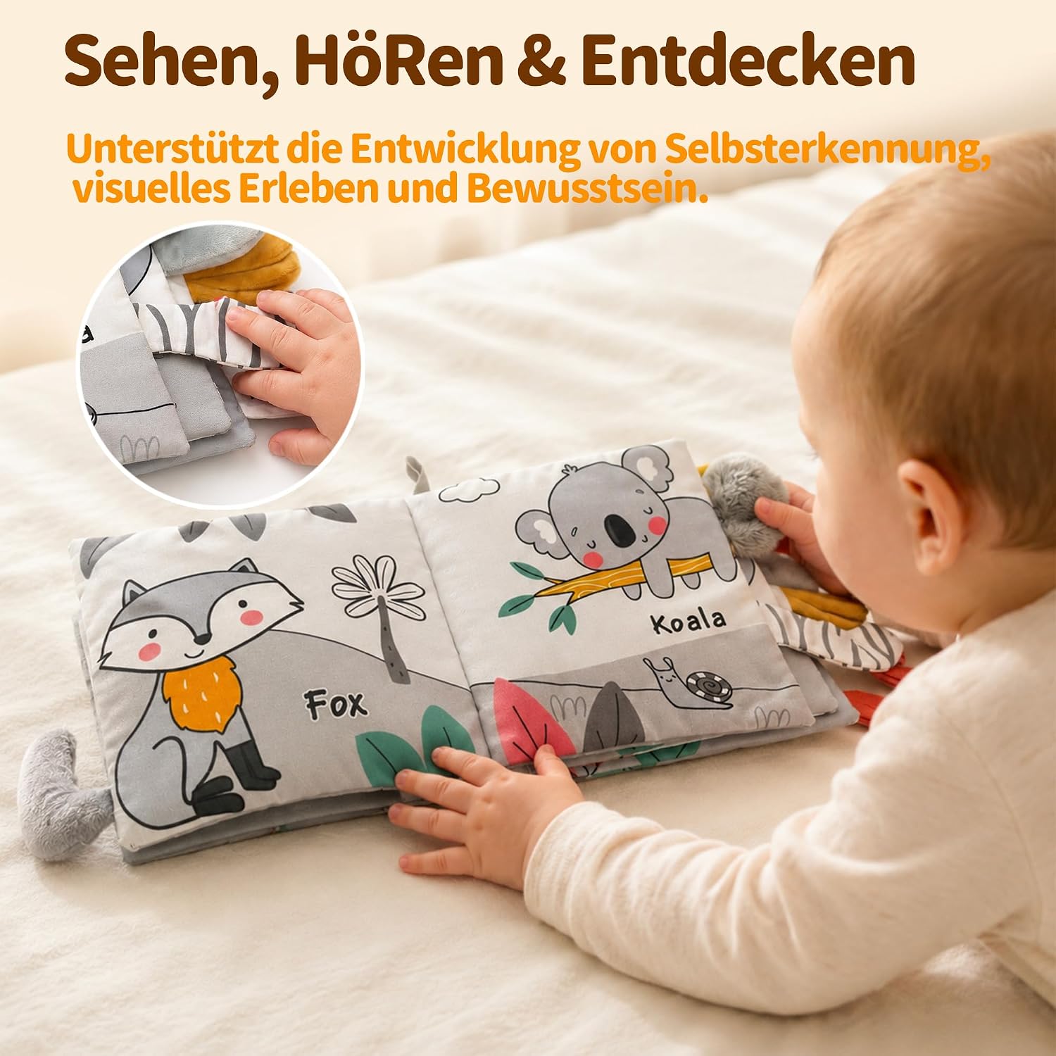 Newborn Gift Set for Birth with Baby Blanket and Wooden Rattle – Bild 4