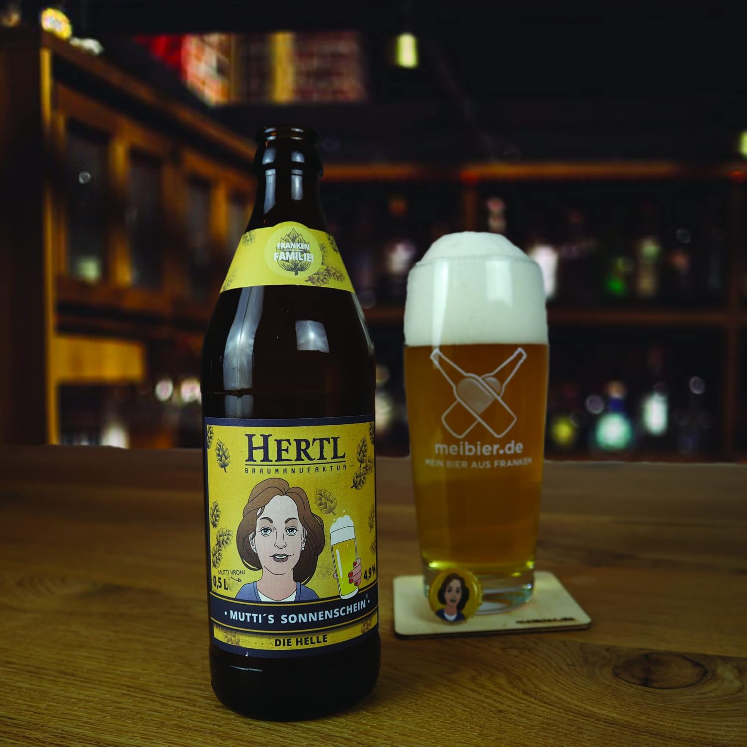 Meibier© Helle Biere Beer Box from Franconia, 18 x 0.5 Litre Franconian Beer + Wooden Coaster + 3x Beer Felt, Great Beer Gift, Beer Box, Beer Pack – Bild 2