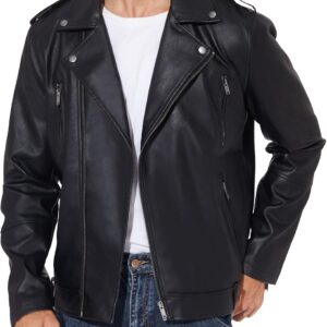 Fahsyee Lederjacke Herren, Kunstleder Bomber Motorrad, Schwarz