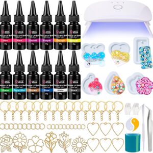LET’S RESIN UV Resin Set with UV Lamp, 12 Colours UV Resin with Silicone Moulds, UV Resin with Lamp, for Key Chains, Jewellery