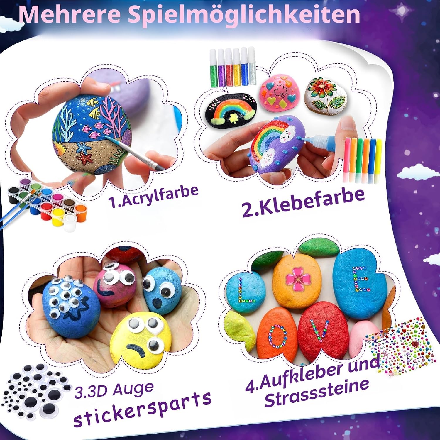 GUHAOOL Glow-in-the-Dark Stones Painting Craft Sets Painting Set Craft Set, Creative Stone Painting Set, Craft Set Stones Painting Set for Children Adults Gifts Painting – Bild 4