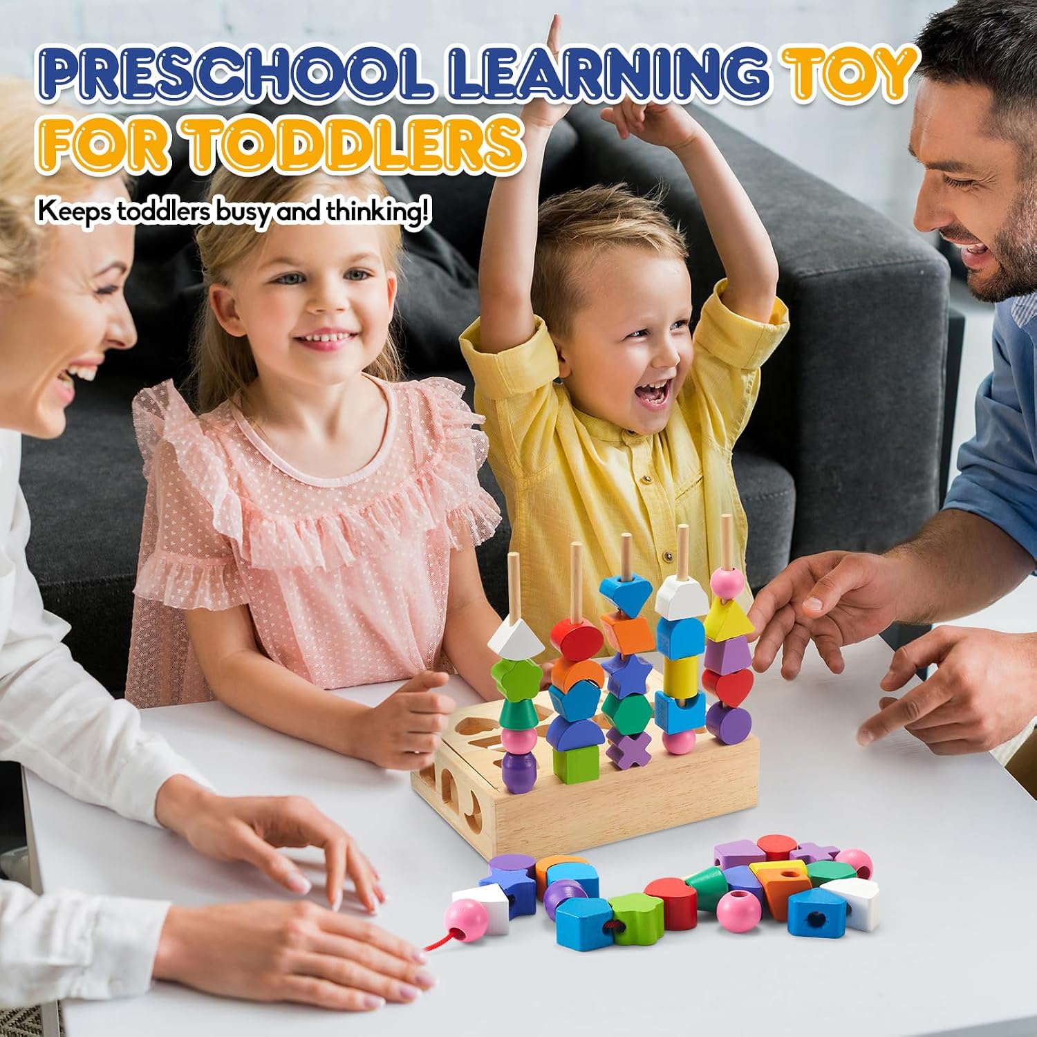 Montessori Toy from 3 4 5 Years Motor Skills Toy Threading Game Building Blocks Sorting Game for Children, Wooden Stacking Game Fine Motor Skills Educational Games Gift for Baby Boy Girl – Bild 5