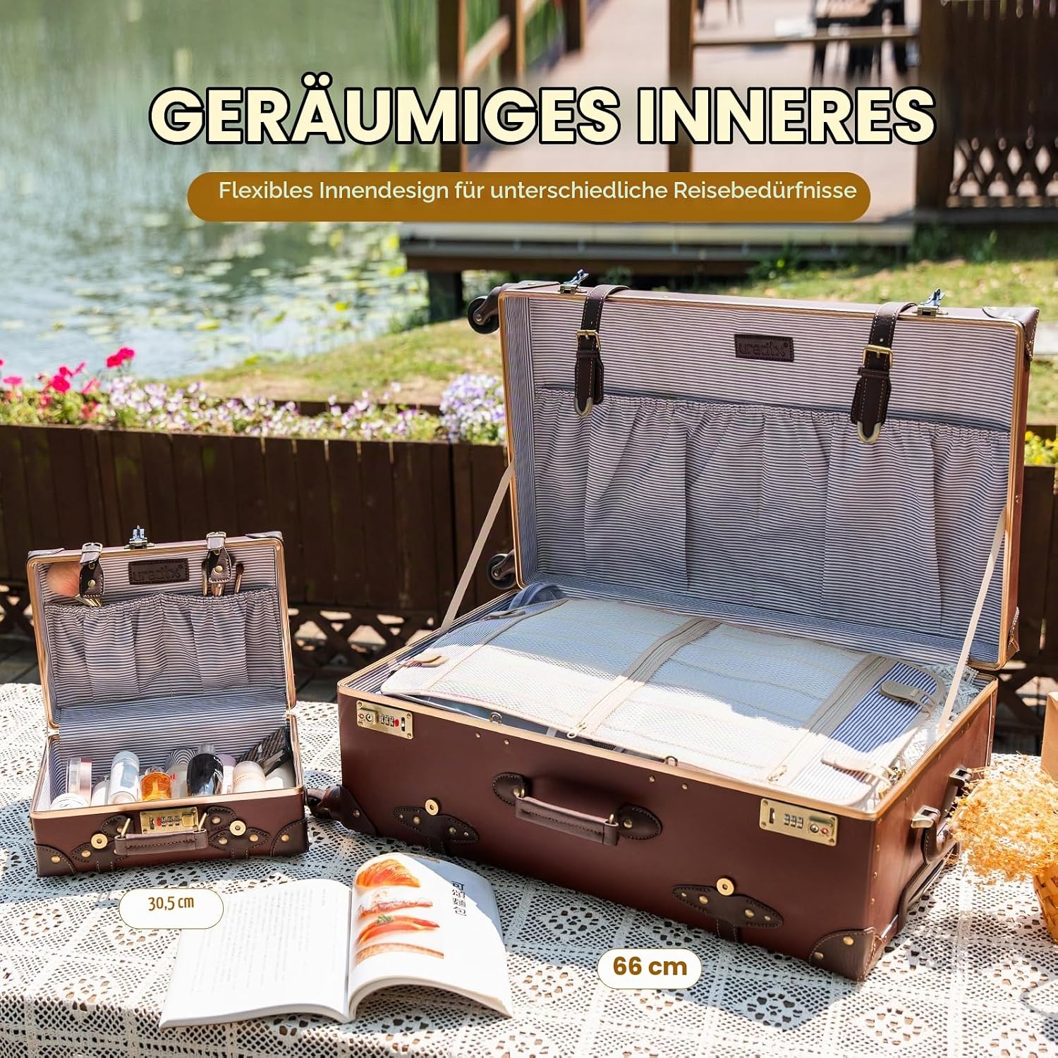 Urecity Vintage Suitcase with Wheels Trolley Suitcase Travel Suitcase Lightweight Retro Hard Shell Suitcase 2-Piece with 12 Inch Small Case (Caramel Brown, S (12 inches) + L (26 inches) – Bild 3