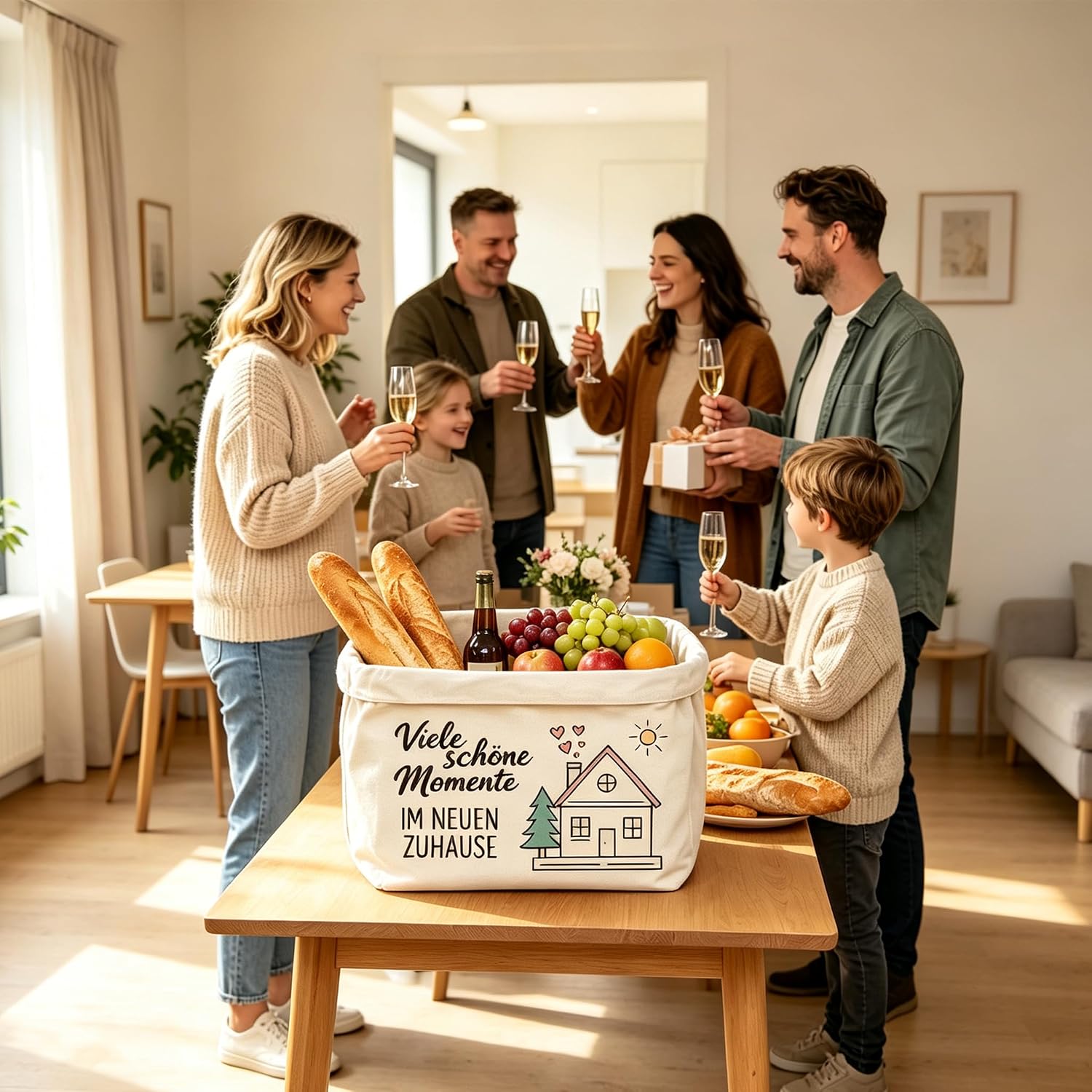 Housewarming Gifts for Home, with Bread Basket Fabric & Bottle – Bild 3