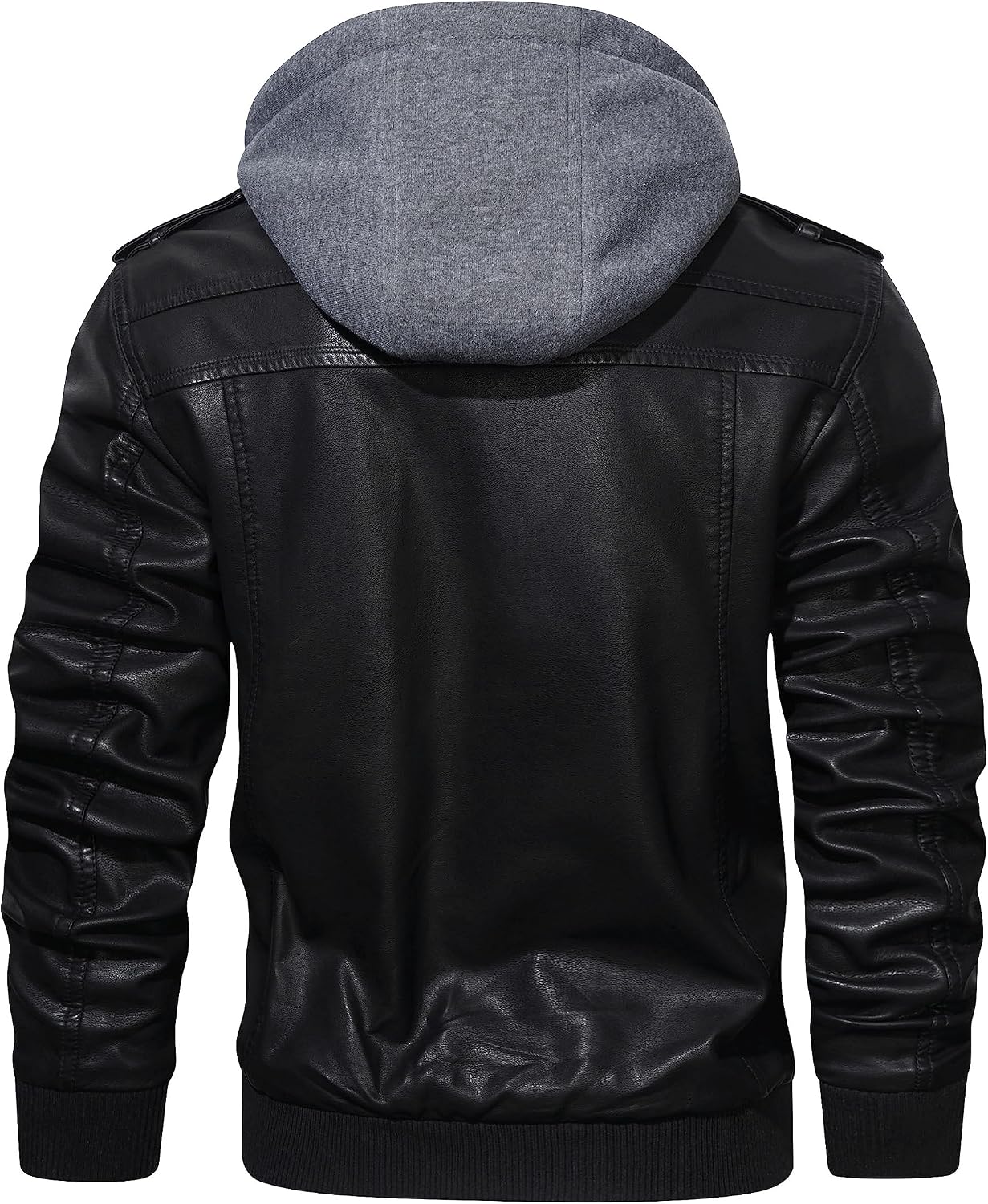 HOOD CREW Casual Biker Leather Jacket Made of Faux Leather for Men with Removable Hood – Bild 5