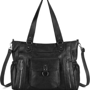 BAIGIO Handbag Women’s Large Shopper Bag Shoulder Bag PU Leather Tote Bag Vintage Large Shoulder Bag Women with More Compartments & Adjustable Shoulder Strap for Uni Work Laptop Black