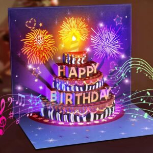 FITMITE Happy Birthday Card Pop Up Cake Birthday Cards with Music and Light 3D Fireworks Card Birthday Gifts for Wife Men Girlfriend