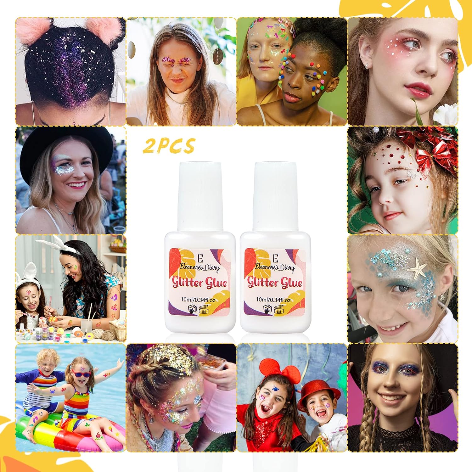 Skin Glue for Glitter Tattoos, 10 ml x 2 Glitter Glue, Odourless and – Bild 7