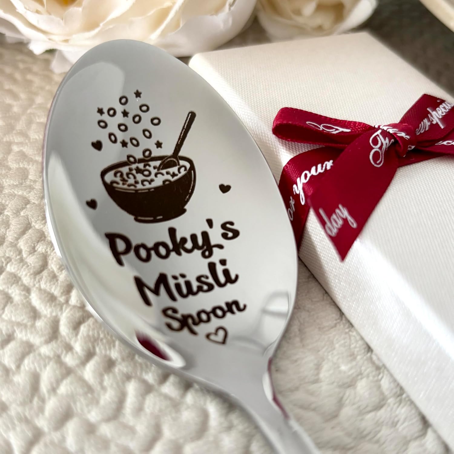 Personalised Cereal Spoon with Desired Engraving - Engraved on Spoon Head & Handle - Stainless Steel - Choice of Colours - Gift for Family – Bild 3