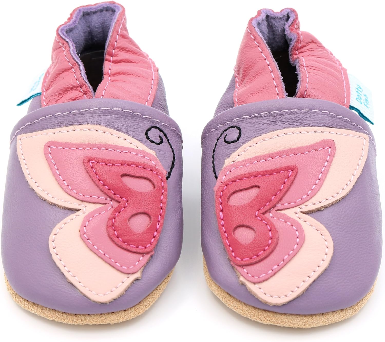 Dotty Fish Soft Leather Baby Shoes, Crawling Shoes, First Walking Shoes with Suede Soles Toddler shoes with flower design for girls. 0 - 6 months to 4 - 5 years. – Bild 4