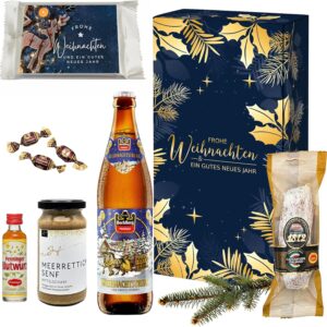 Gift Set „Christmas Magic“ – 2 Present with Beer, Salami, Mustard, Bloodwort & Confectionery – Enjoyment Worlds Kasberger Delicatessen Gift