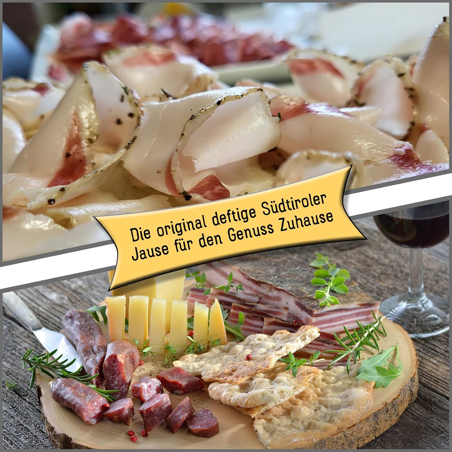 BAVAREGOLA "Speck Kistl" Gift Box with 3 South Tyrolean Bacon Specialities - Gift Basket Filled with Bacon, Lardo & Pancetta by Viktor Kofler/Lana - Enjoyment Gift for Men and Women – Bild 3
