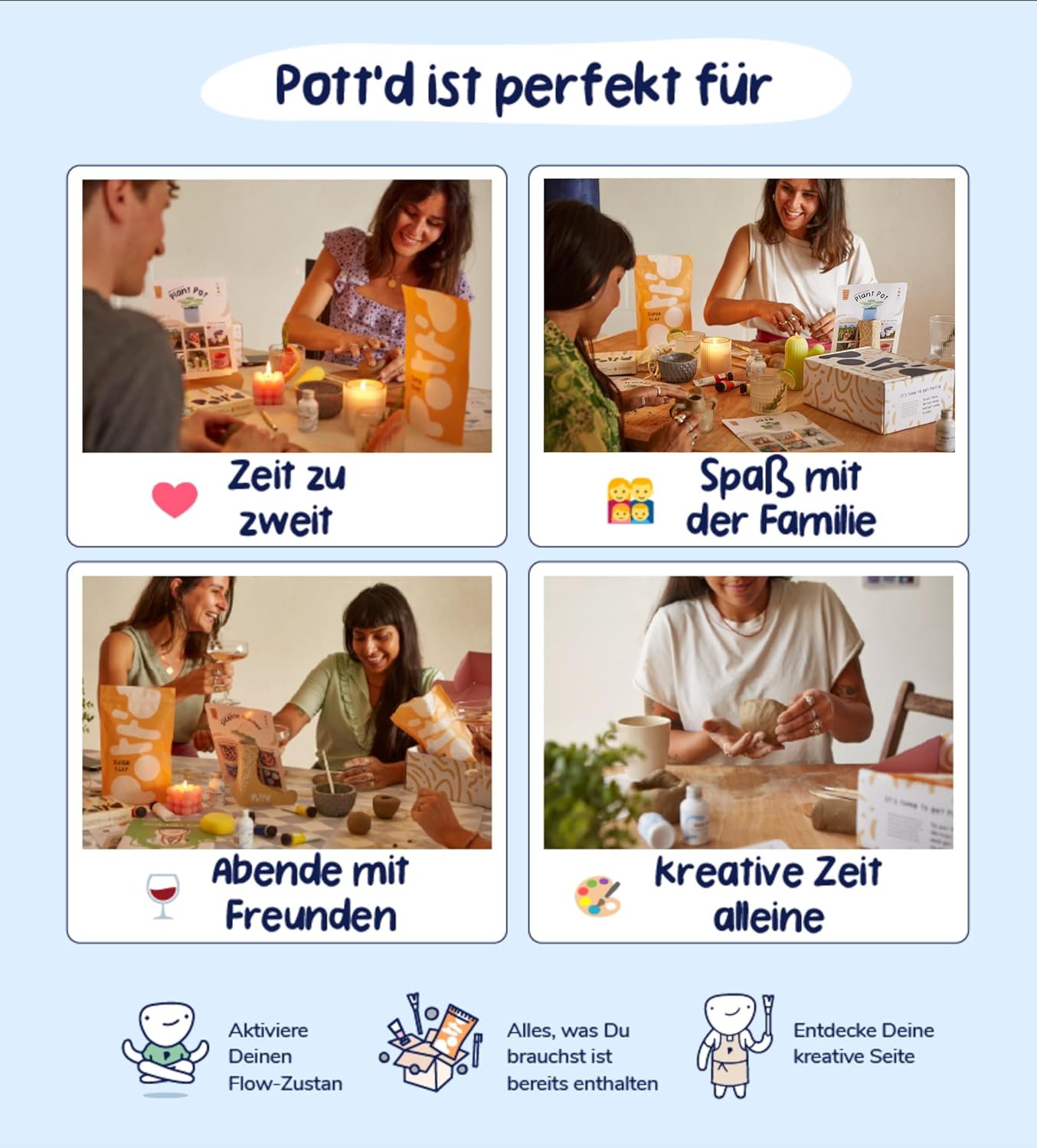 Pott'd Clay Ceramic Set for At-Home Beginners - Air Drying The set includes: Air-drying clay, tools, paints, brushes, sealant, instructions - pastel colours – Bild 4