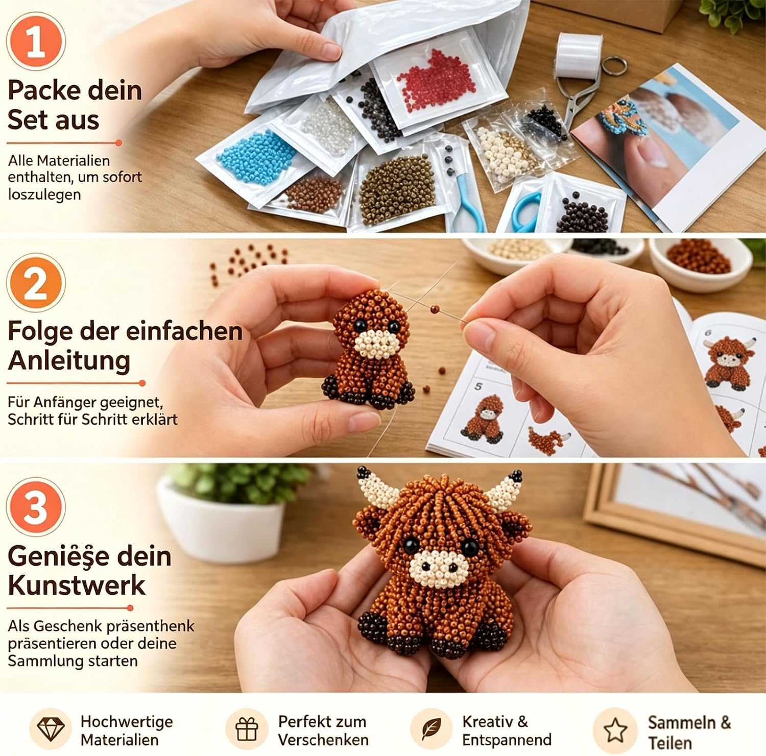 PjuQow Pearl Animals Craft Set, 3D Beads Animals DIY Set Adults – Bild 3