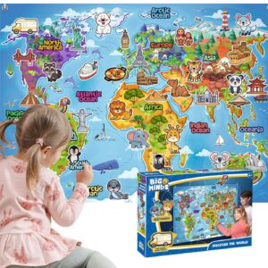 Minds – Discover The World | Montessori Toys | Felt Story Board World Map with 48 Pieces | 4 Year Old Girl Gifts & 4 Year Old Boy Gifts | Interactive Educational Toys for Kids