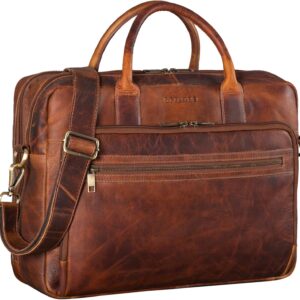 STILORD Dawson Leather Briefcase Shoulder Bag with Laptop Compartment 15.6 Inch Vintage Office Bag DIN A4 Notebook Bag Business File Bag Made of Genuine Leather for Men and Women Colour: Prestige - Brown