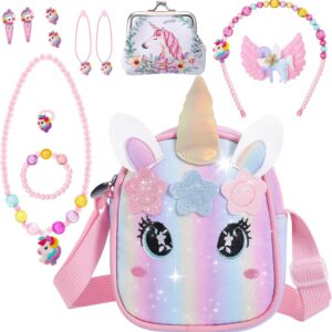 Yamitora Unicorn Handbag and Jewellery Set for Girls – Children’s Jewellery Gifts 2-6 Years – Necklace Bracelet Birthday Gift Unicorn Gifts for Girls 2 3 4 5 6 Years