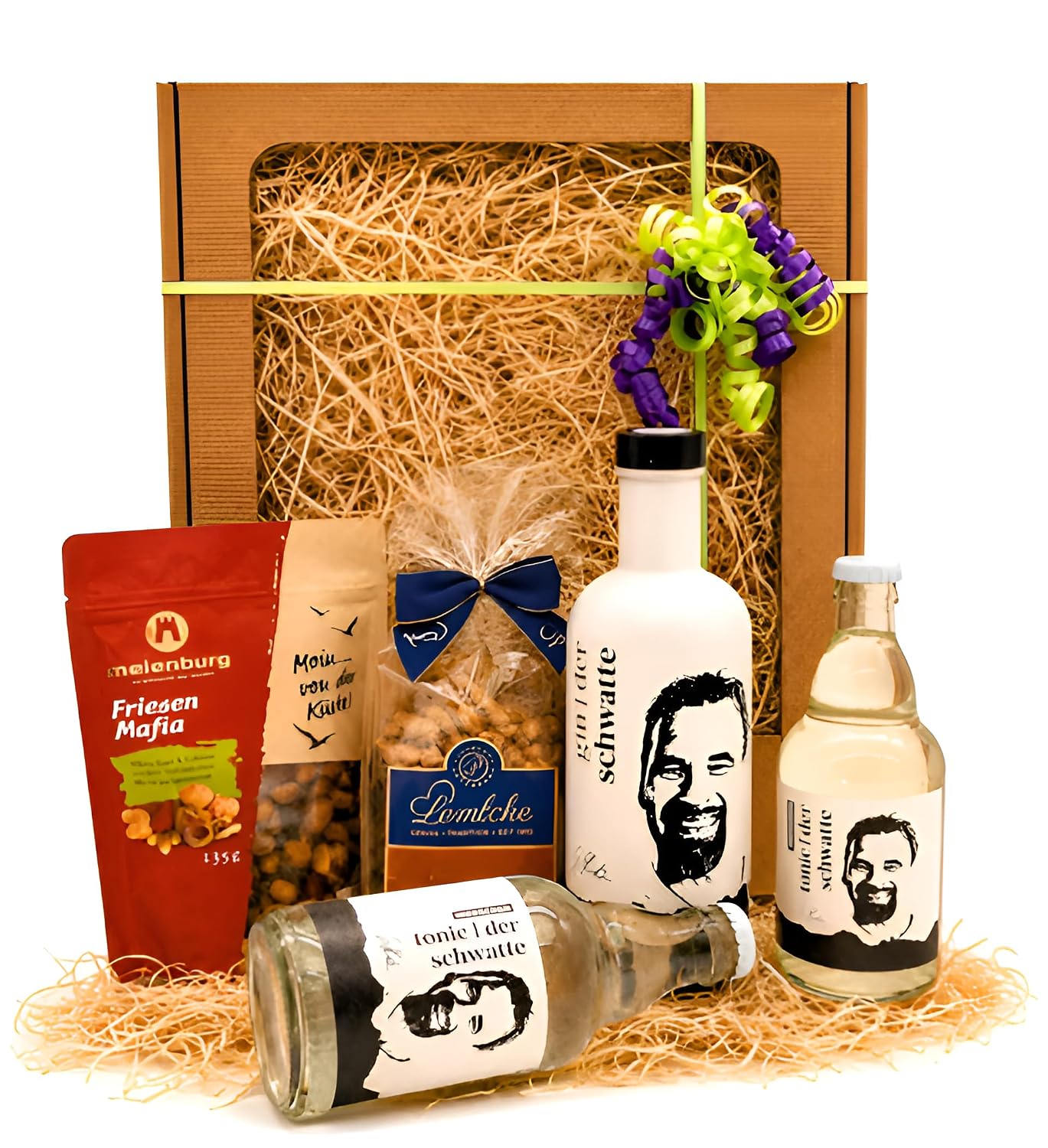 Geschenkbox Der Schwatte Gin I Geschenk - Sport I Dynamo Dresden Legenden - Benny & Ulf Kirsten I verschiedene Snacks I Präsent für Fussballbegeisterte