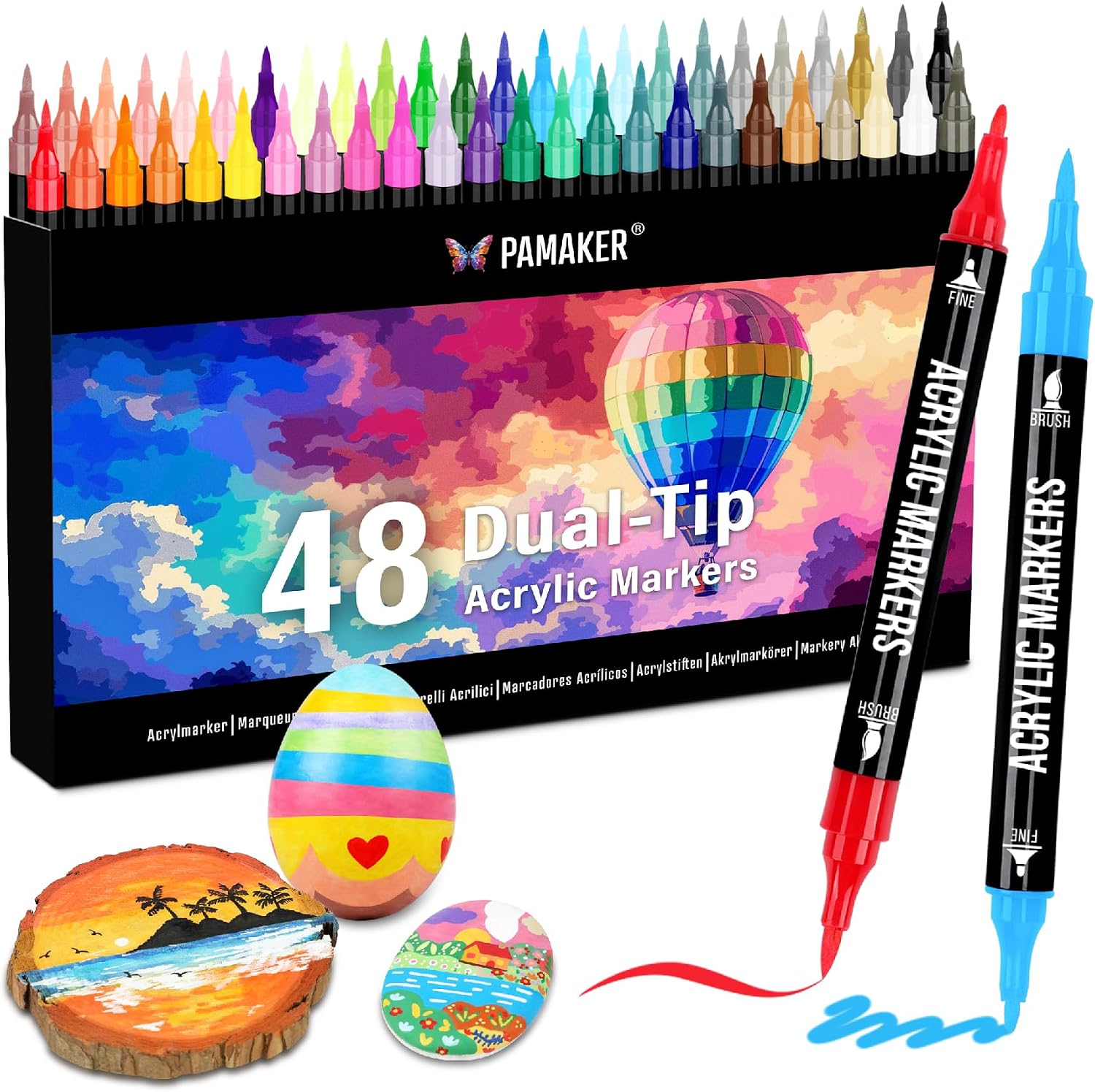 Acrylic Pens Acrylic Marker Set, 48 Colours Dual Tip with Thin & Thick Tip