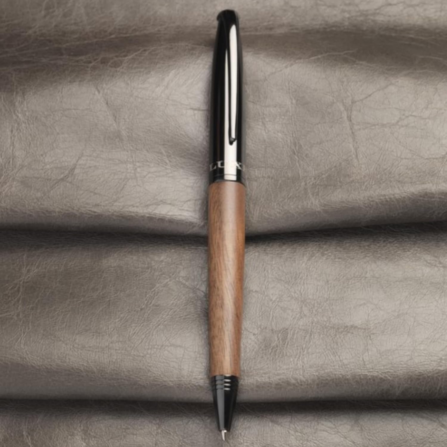 Elegant Ballpoint Pen with Twist Mechanism - Dark Wooden Shaft Made of 100% FSC-Certified Wood & Gunmetal Brass | High-Quality Blue Ink Large Capacity Refill | Premium Gift & Office Accessory – Bild 2
