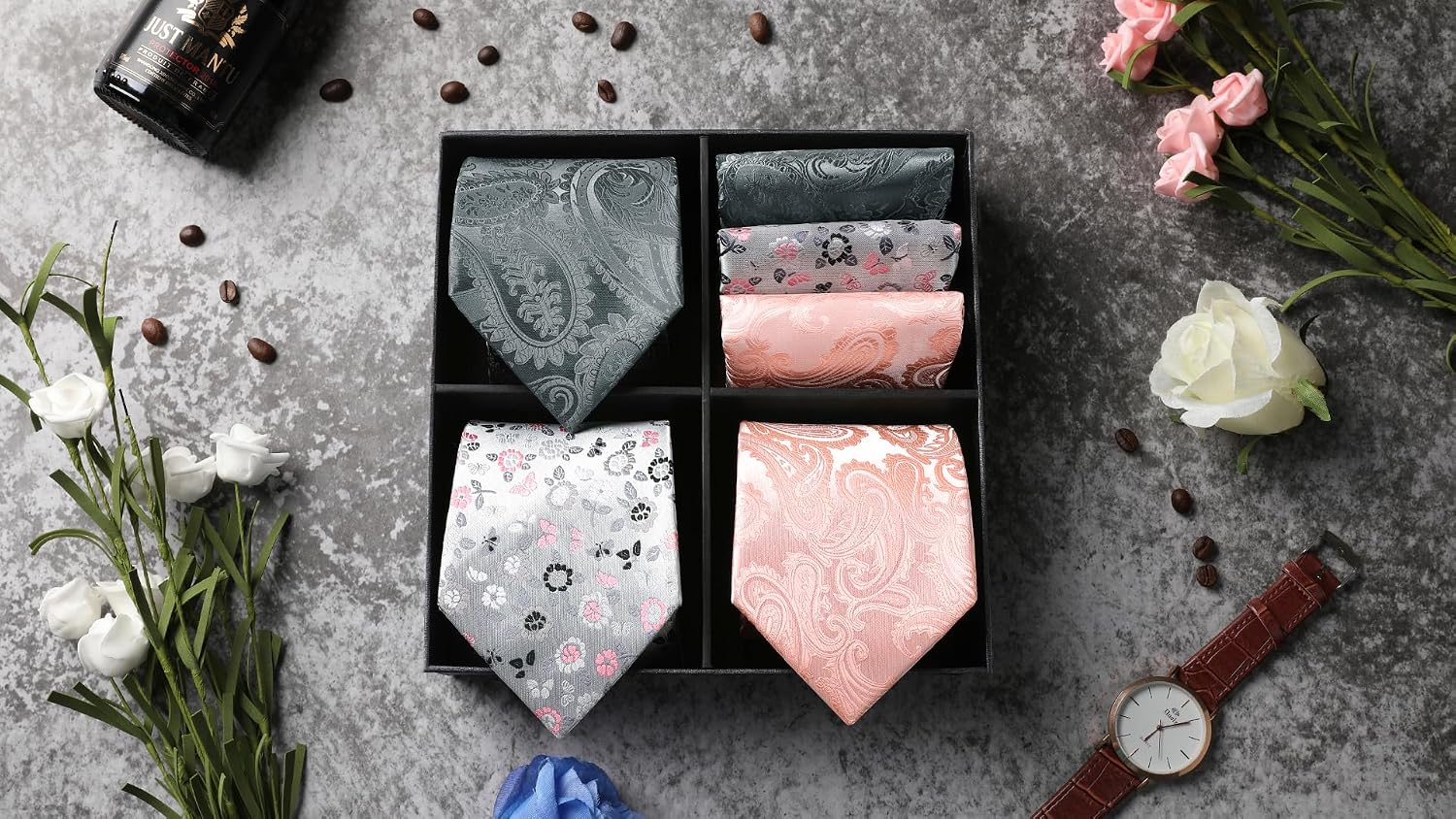 HISDERN Lot 3 Piece Men's Tie Classic Elegant Ties and Pocket Square Silk Tie Set Wedding Party Tie - Multiple Sets – Bild 8