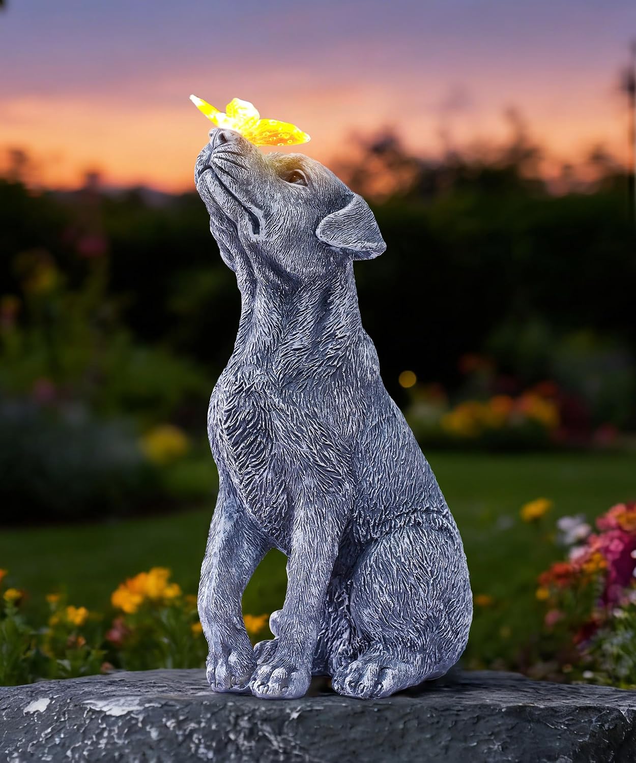 Yeomoo Solar Dog Figure with Butterfly Decoration for Outdoors, Garden Gift – Bild 9