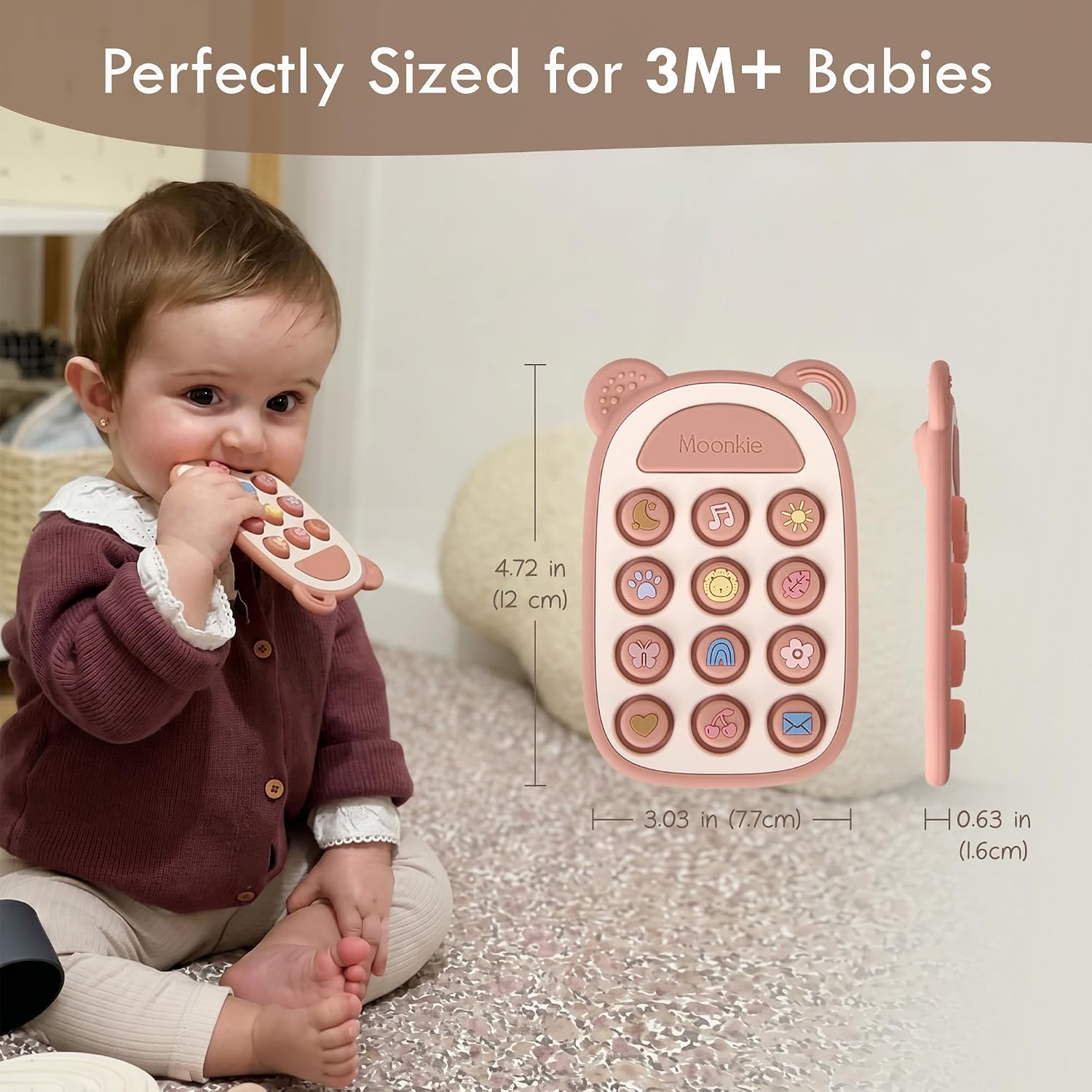 Moonkie Baby Teething Ring, Silicone Toy Mobile Phone, from 3 Months +, Children's Phone for Pop It Toy, BPA-Free, Baby Teething Toy for Boys & Girls, Gift for Toddler (Blush) – Bild 9