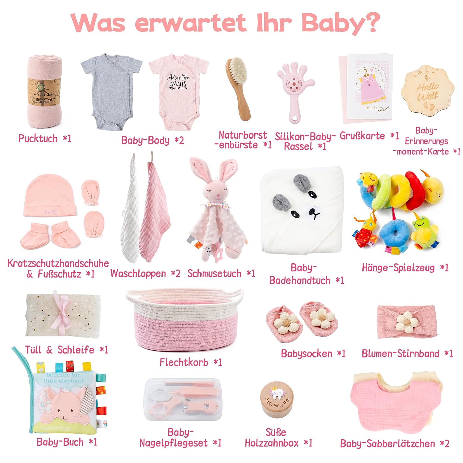 New Born Gift 24 Pieces New Baby Gift Pink – Bild 2