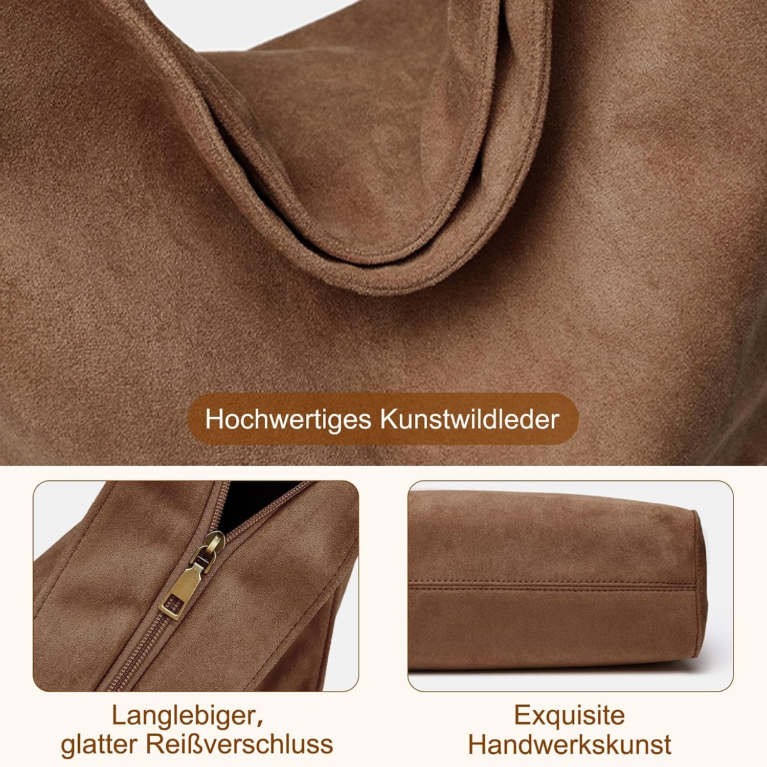 Women's Large Shopper Handbag Suede Shoulder Bag – Bild 4