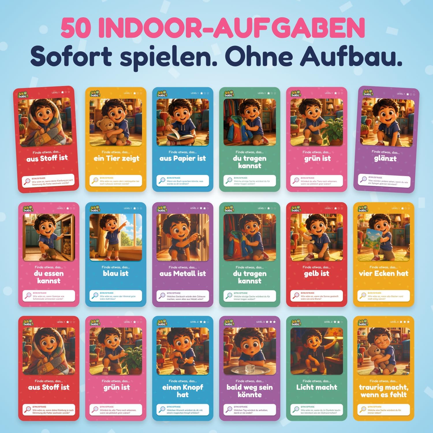Ich hab's Explorer Cards from 4 Years - 52 Educational Game Search Game for Children with 50 Tasks in 3 Levels - Indoor Game for Home, Travel and On the Go - Gift and Gift for Boys and Girls – Bild 6