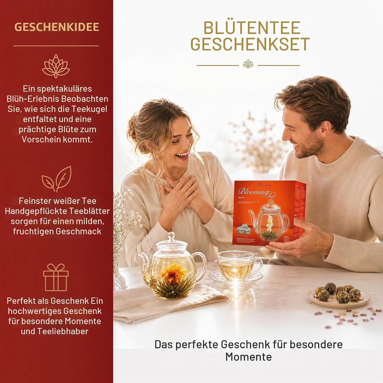 Creano Tea Flowers Gift Set, Blooming Tea with 500 ml Glass Jug and 6 x White Tea, Christmas Gift for Women and Tea Lovers – Bild 7