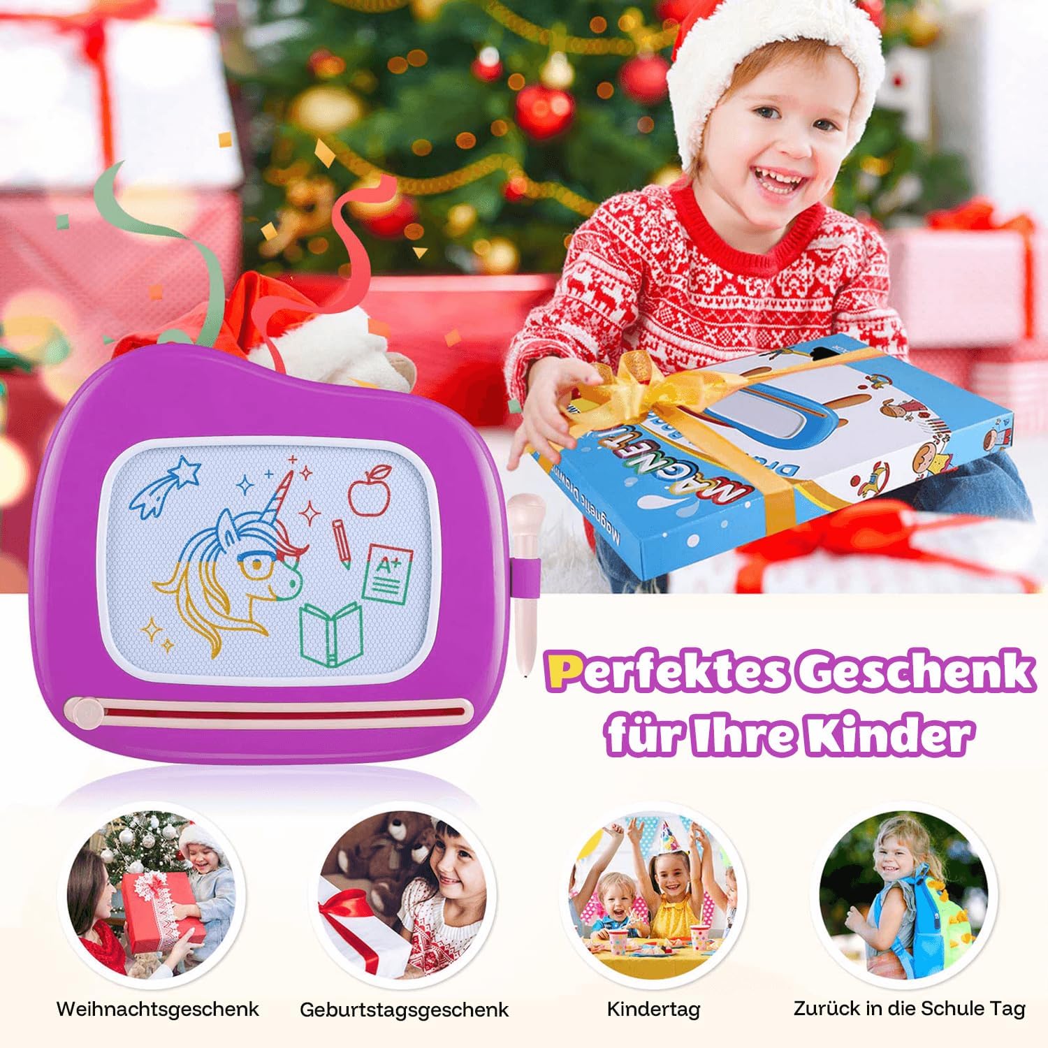 Smasiagon Large Magnetic Magic Drawing Board with Stand, Colourful Erasable Desk for Kids Ages 1, 2, 3, as a Christmas or Birthday Gift, Purple – Bild 6