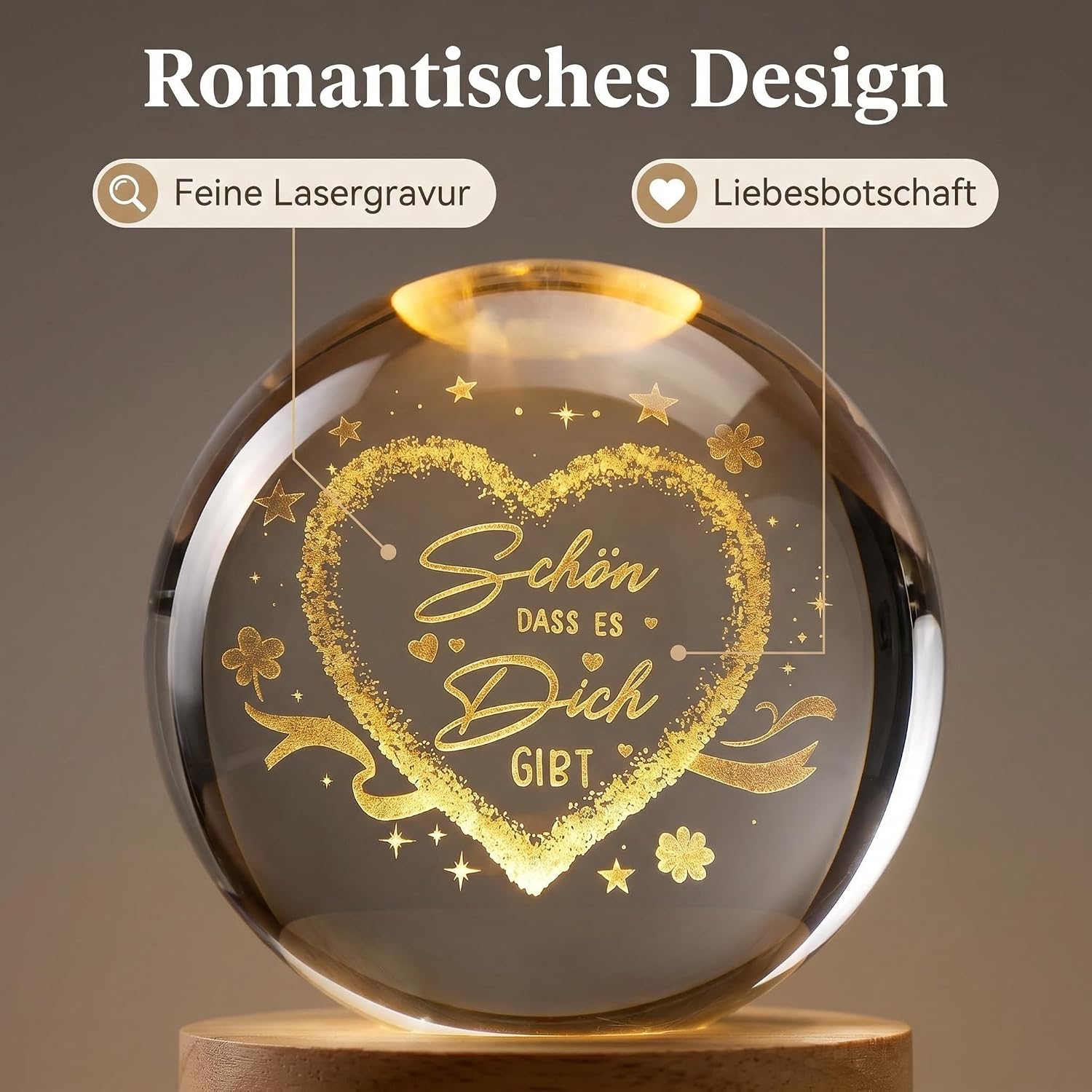 Gifts for Women Beautiful That It Gibt, 60 mm Lamp Crystal Ball Heart, Best Friend Gifts for Farewell Gift Retirement Colleague (USB Powered) – Bild 8