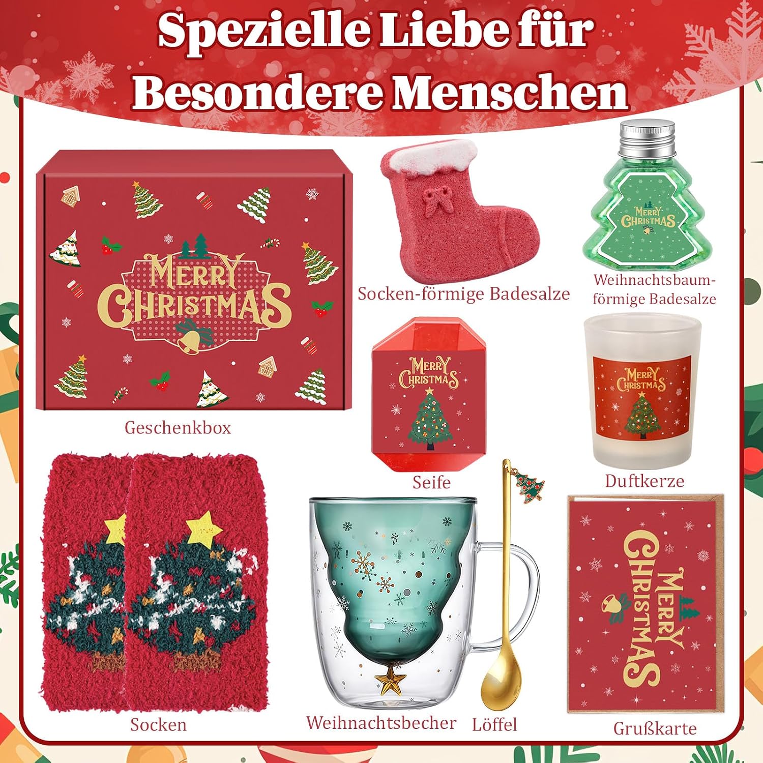 TUZELIYA Christmas Gifts for Women - 8-Piece Spa Gift Set Including Christmas Cards - Gift Ideas Christmas for Wife Girlfriend Colleagues - Bath Additive Christmas Gift Set Women 2025 – Bild 2