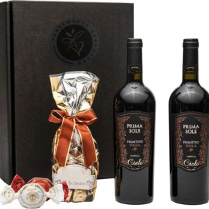 Primitivo Red Wine Gift Set with Finest Chocolate Truffles and Amaretti, A Wine Gift for Men and Women for Birthday, Wedding, Christmas, Anniversary