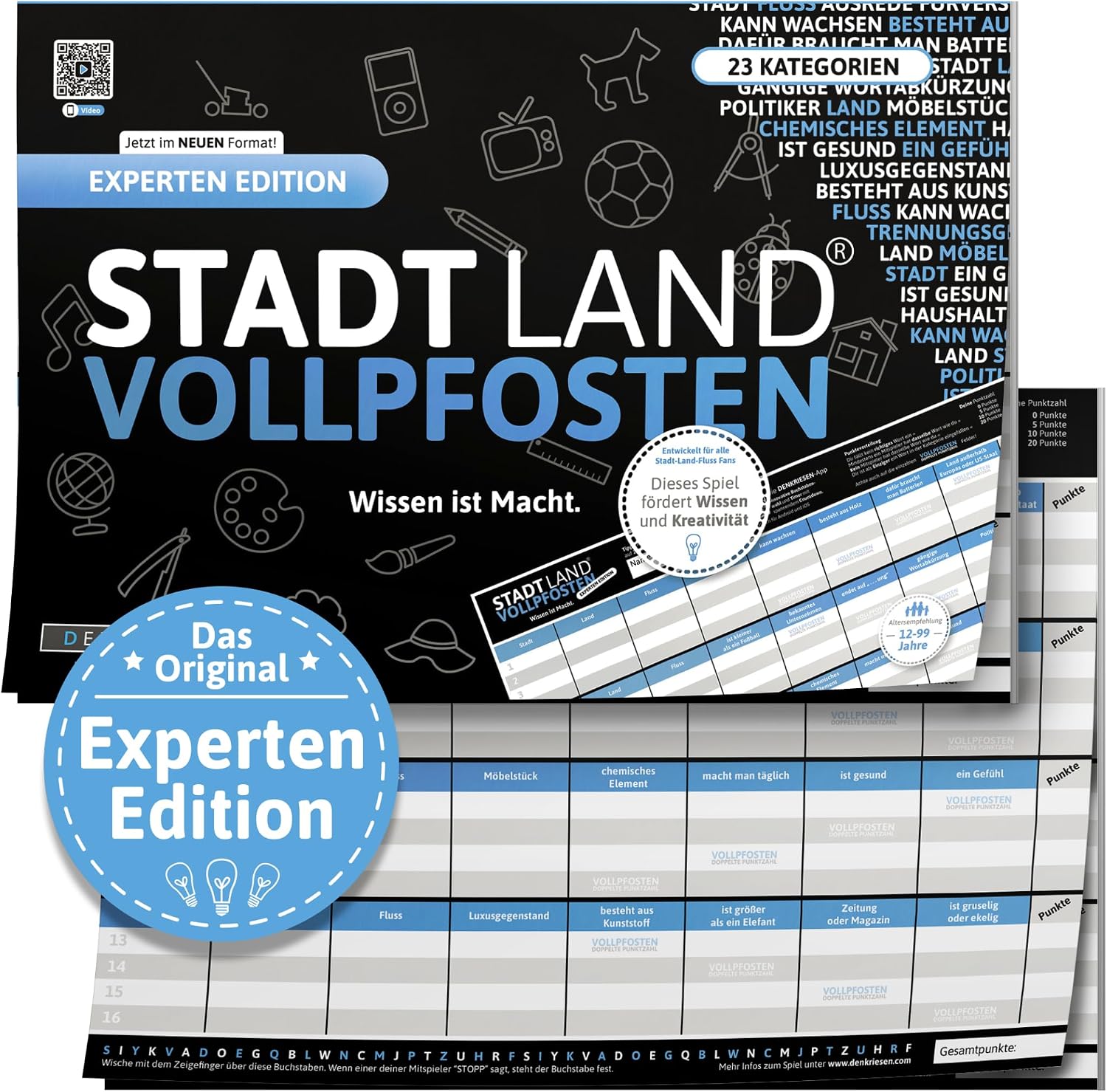 DENKRIESEN Stadt Land Vollpfosten Experten Edition | DIN A4 Game Pad