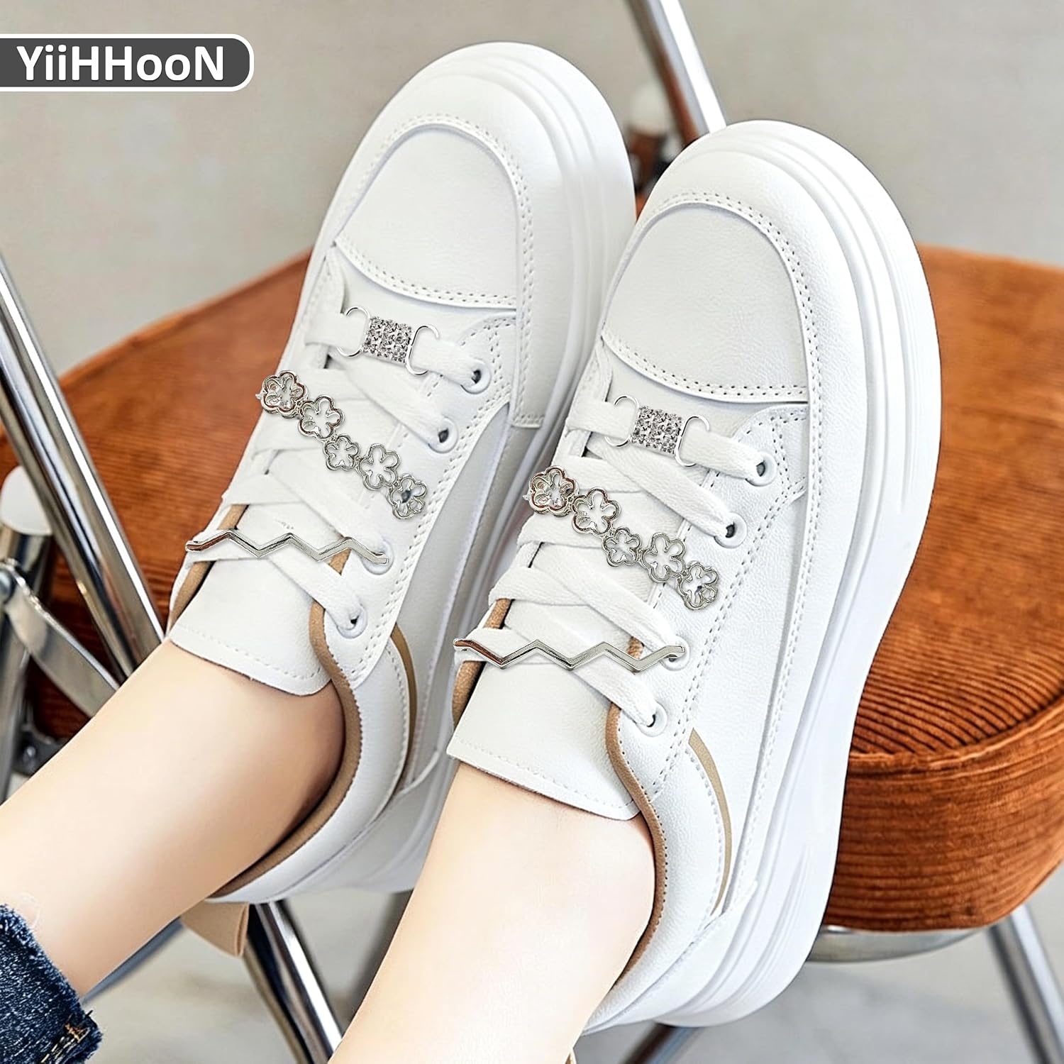 Shoelace Charms, Pack of 16 Laces Pendants with Artificial Rhinestones, Silver Shoelaces Buckle Shoe Charms Shoe Clips Jewellery for Trainers Casual Shoes Women Men – Bild 4