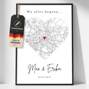 Gentle North Personalised Where It All Started Poster - Coordinate Picture with Place of Choice, Name & Date - Anniversary & Valentine's Day Gift for Couples - Housewarming Gift
