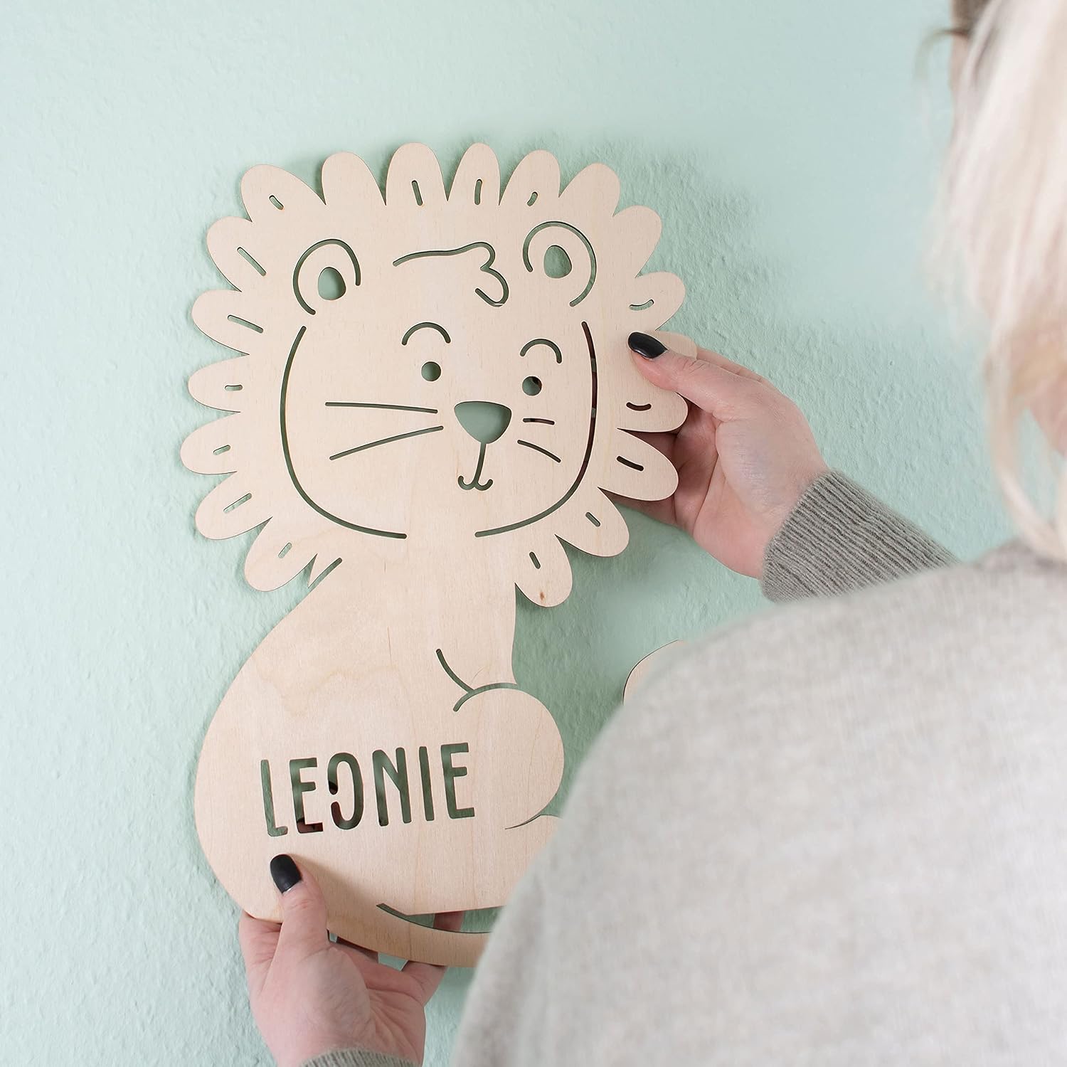 Laublust Baby Night Light, Customisable Gift for Birth and Christening, LED Background Lighting, Natural, Lion – Bild 7