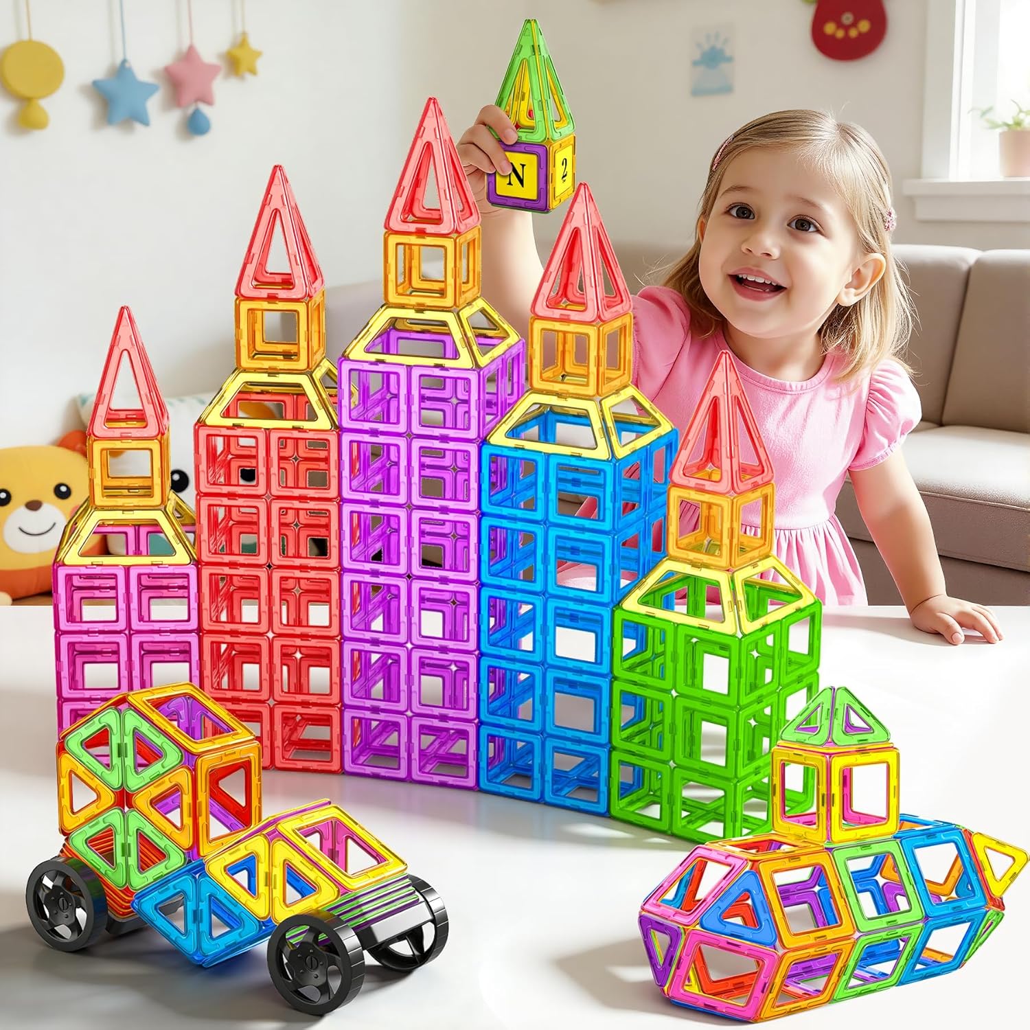 WOOBLO Magnetic Building Blocks for Children, 136 Pieces Magnetic Building – Bild 6