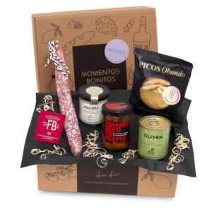 jamon.de PICOTEO Spanish Tapas Gift Box with Fuet, Allioli & Olives