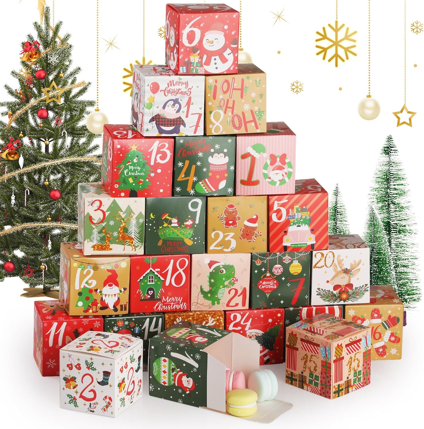 Hianjoo 24 Gift Boxes Christmas Small, 24 x Advent Calendar for Filling, Christmas Calendar Boxes for DIY Crafts, Advent Calendar DIY Crafts – Colourful Paper