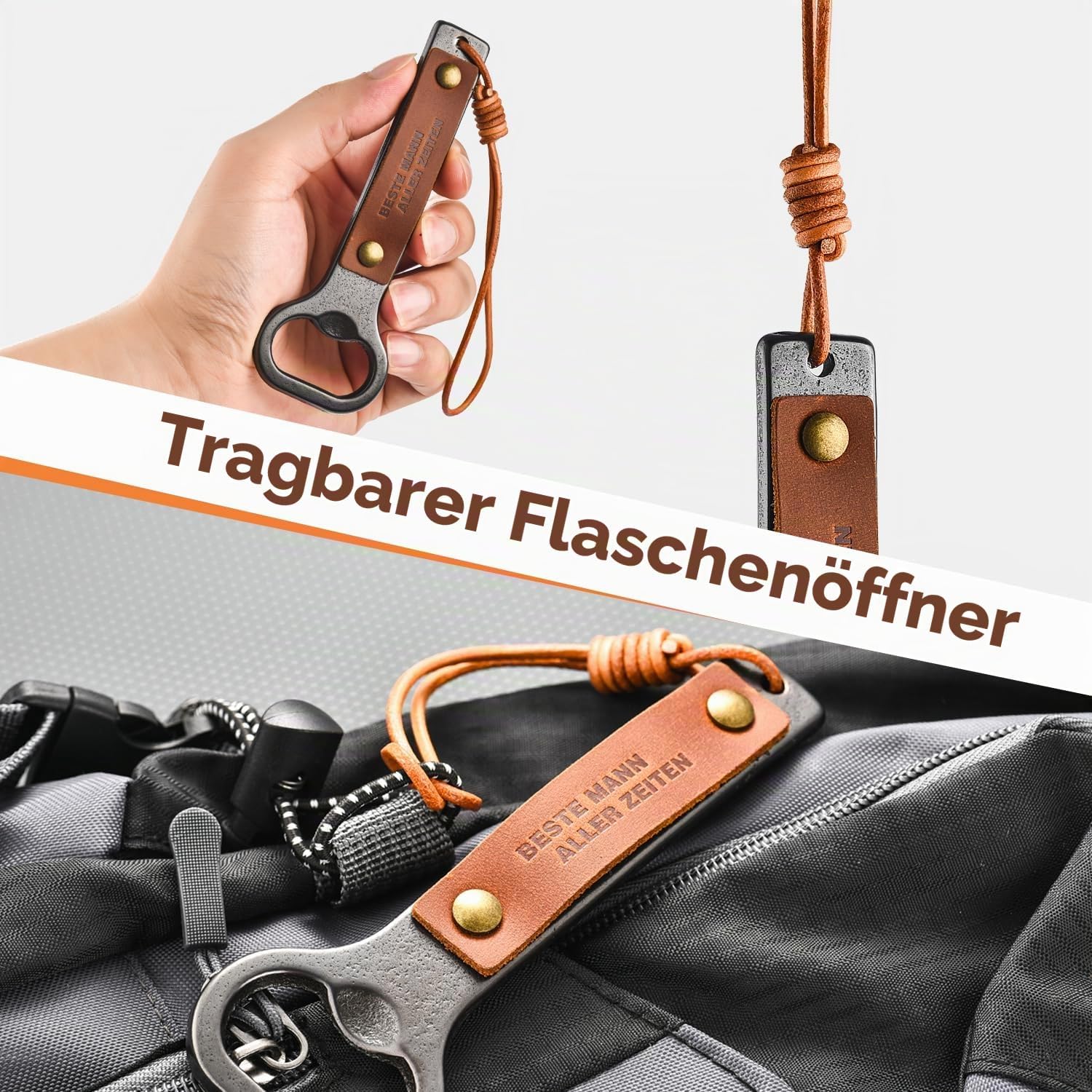 Maarten Christmas Gifts for Men, Personalised Gifts for Men, Retro Bottle Opener with Handwoven Cord and Leather, Best Birthday Gift Men Gifts for Dad – Bild 5