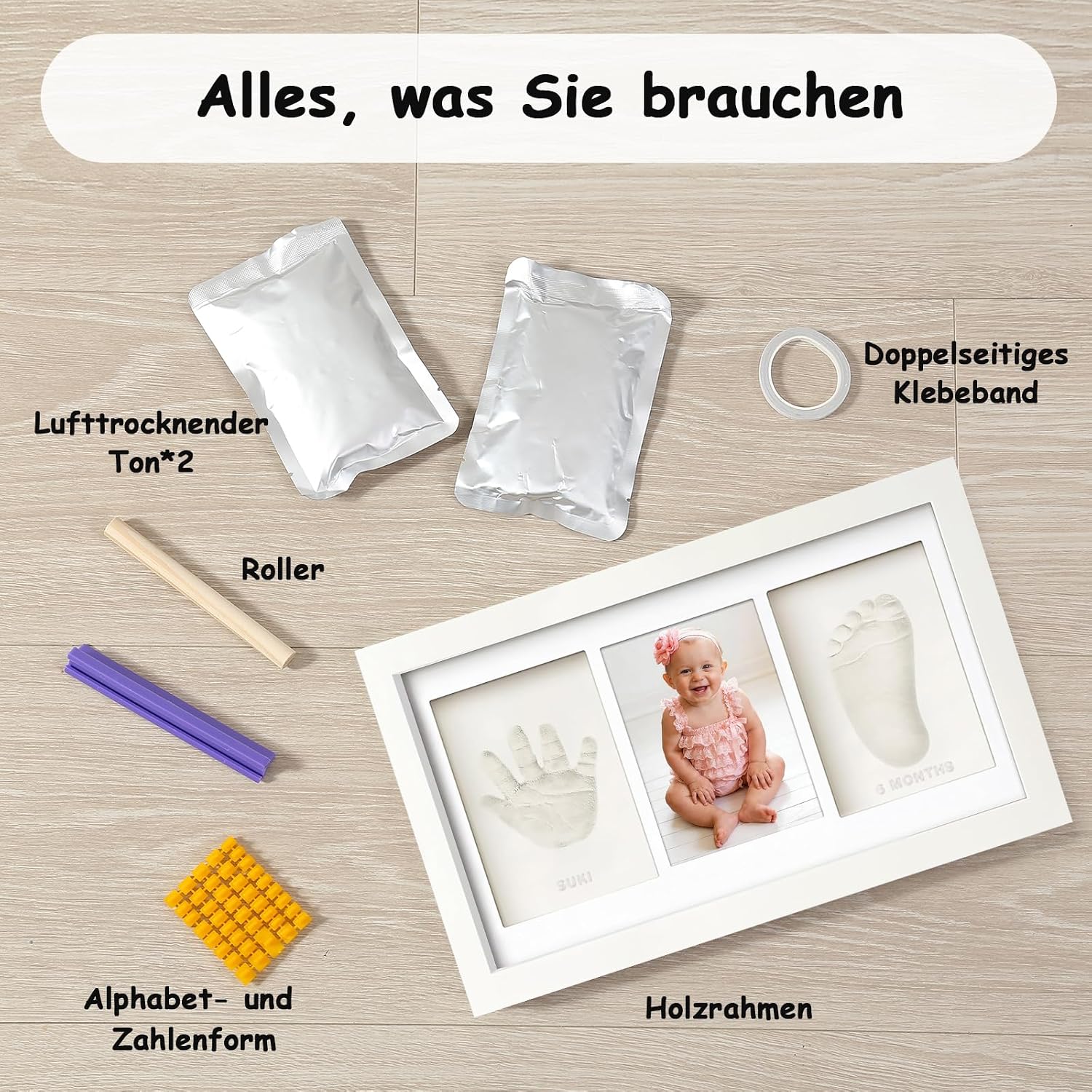 Baby Handprint and Footprint Set with Picture Frame - Keepsake Photo Framed Pictures for Newborns - Personalised Baby Milestone Gift - Memory Picture Frame - White – Bild 2