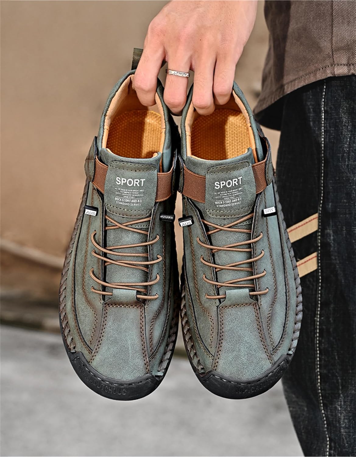 Hand Stitched Leather Shoes Men's Comfortable Orthopedic Leather Sneakers with Arch Support Spacious Toe Box Non-Slip – Bild 4