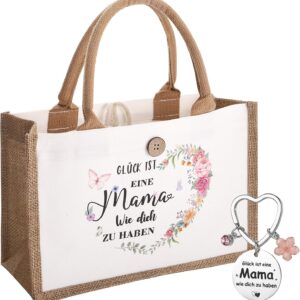 Gifts for Mum Grandma Personalised Jute Bag with Keyring for Women Best Grandma and Mum Mother's Day Gift Birthday Gift for Birthday, Mother's Day