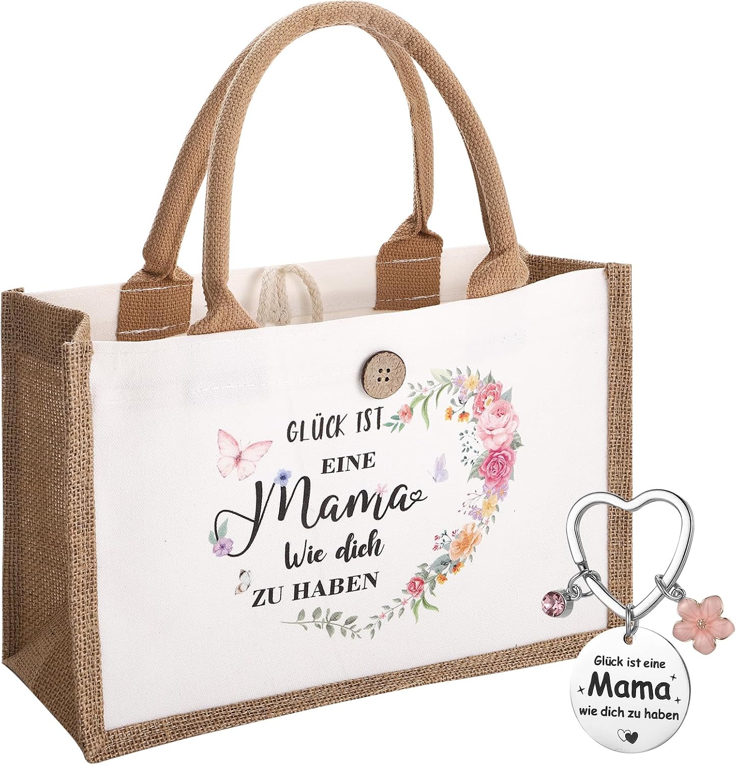 Gifts for Mum Grandma Personalised Jute Bag with Keyring for Women Best Grandma and Mum Mother's Day Gift Birthday Gift for Birthday, Mother's Day